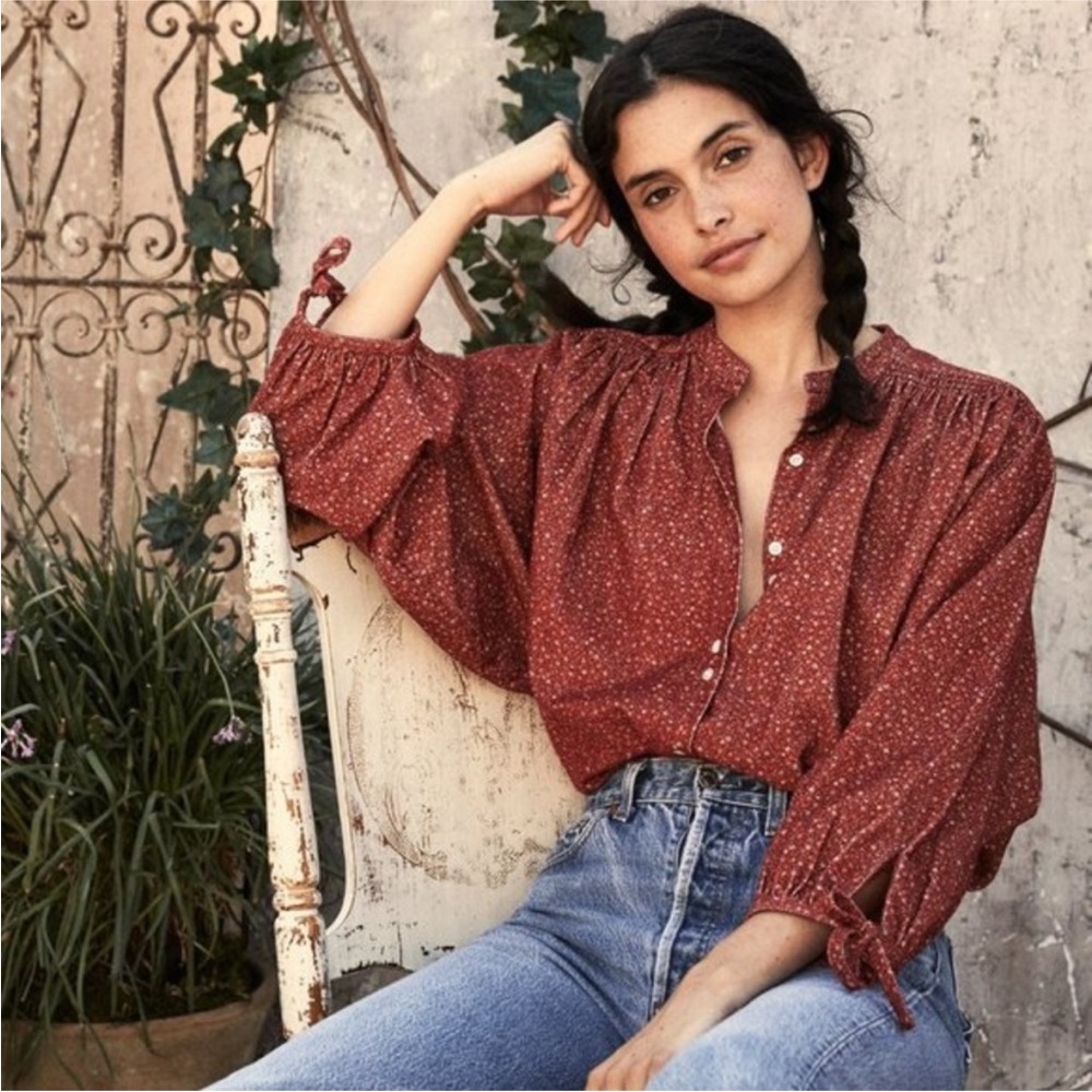 Doen Okeefe Burgundy California Wildflower Blouse